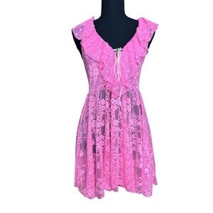Rare Vintage Betsey Johnson Hot Pink Floral Lace Babydoll Lingerie Dress Sz M